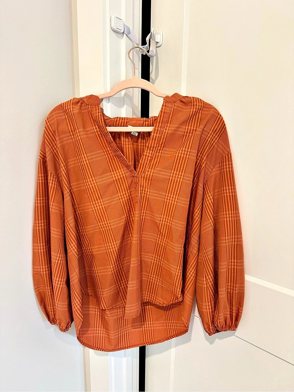 A New Day Plaid Blouse in Orange Size Large Like New